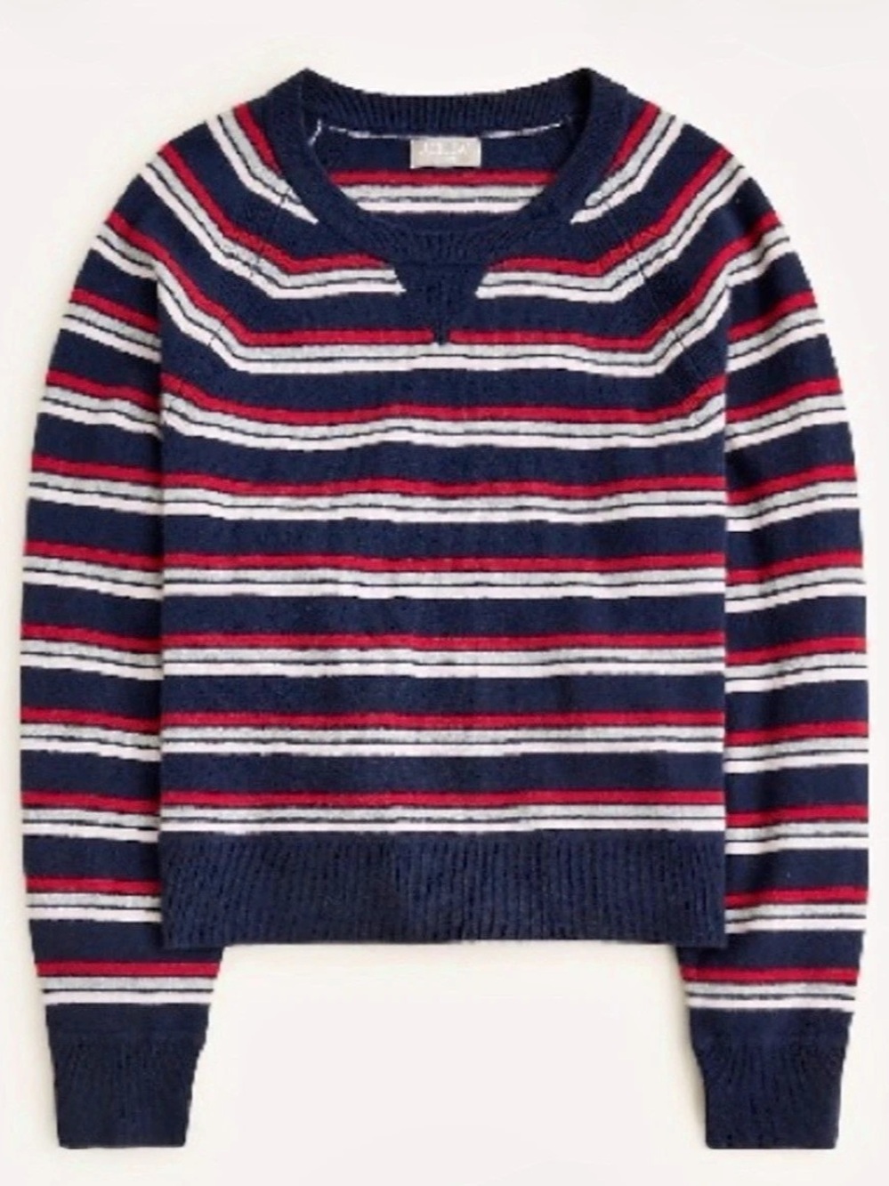 J.Crew 2025 NWT Cashmere Striped Sweater Crew Neck Navy, light blue, Red grey